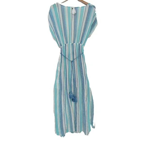 Z&L Swim Cover Up Maxi Dress Women S Blue White Tassel Tie Beach Resort Vacation - Picture 2 of 12